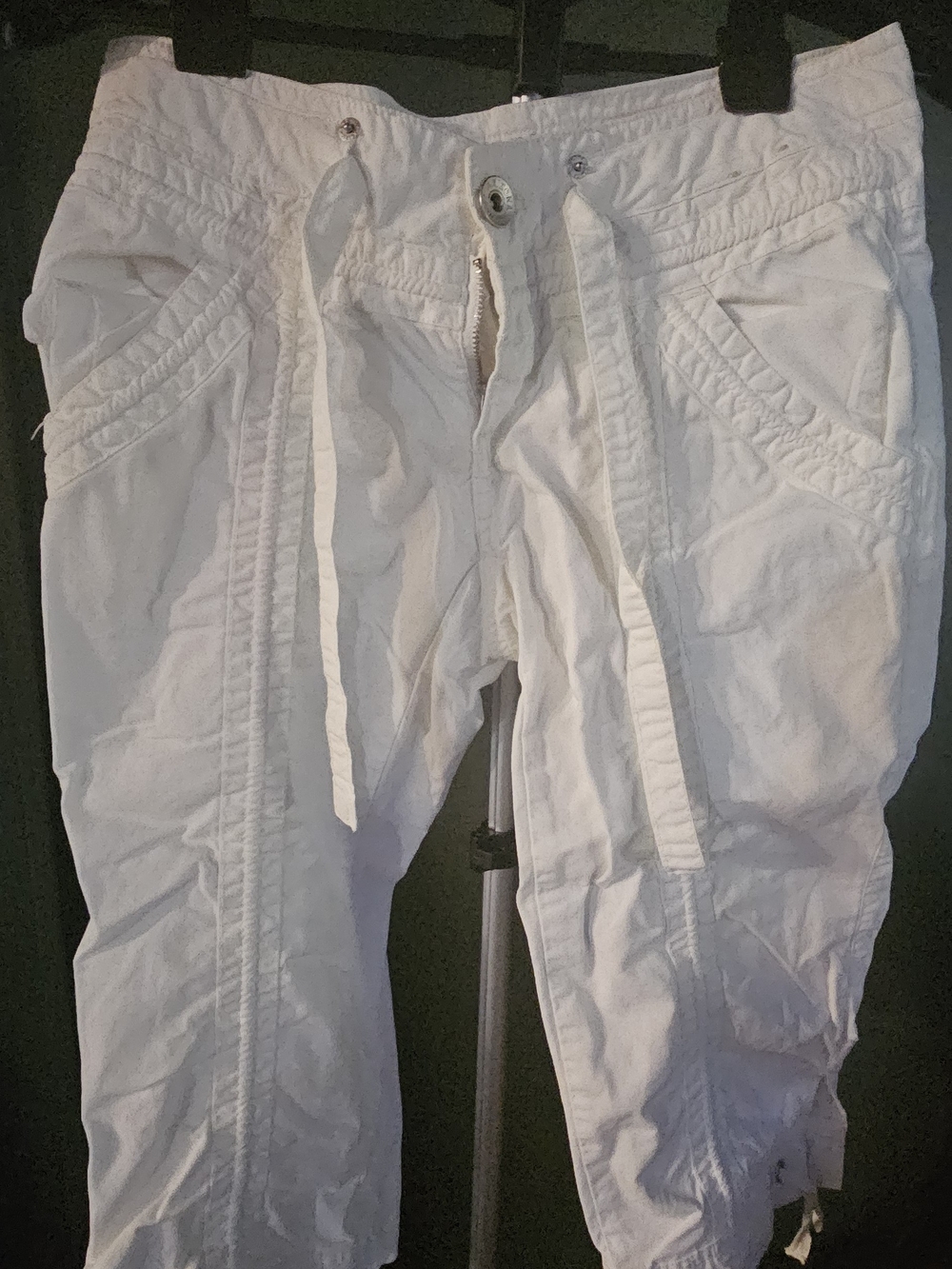 Vtg Y2K Arizona Jean Co White Cargo Capri Utility Pants Drawstring